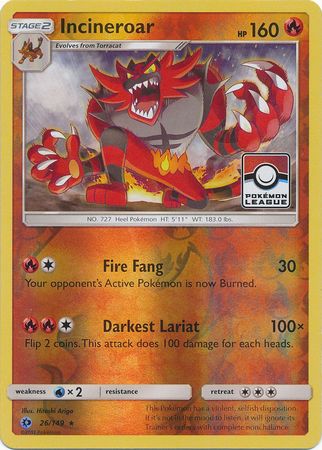 Incineroar (26/149) (League Promo) [Sun & Moon: Base Set] | RetroPlay Games