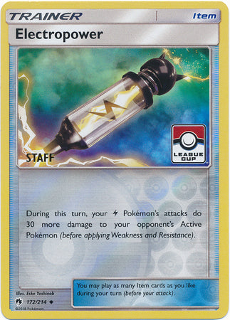 Electropower (172/214) (League Promo Staff) [Sun & Moon: Lost Thunder] | RetroPlay Games