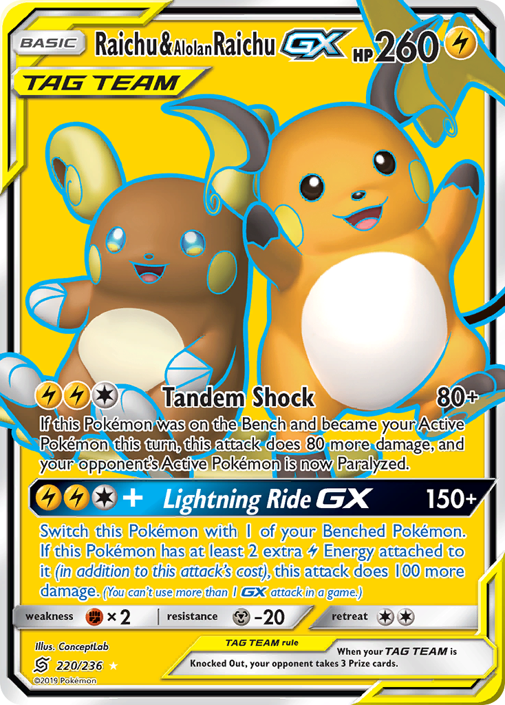 Raichu & Alolan Raichu GX (220/236) [Sun & Moon: Unified Minds] | RetroPlay Games