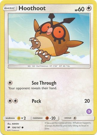 Hoothoot (106/147) (Deck Exclusive #1) [Sun & Moon: Trainer Kit - Alolan Sandslash] | RetroPlay Games