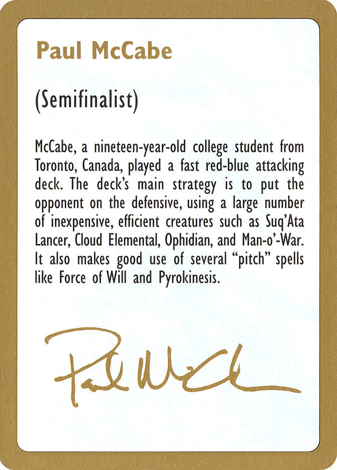 Paul McCabe Bio [World Championship Decks 1997] | RetroPlay Games