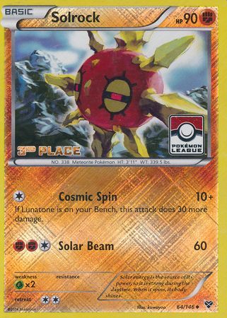 Solrock (64/146) (3rd Place League Challenge Promo) [XY: Base Set] | RetroPlay Games