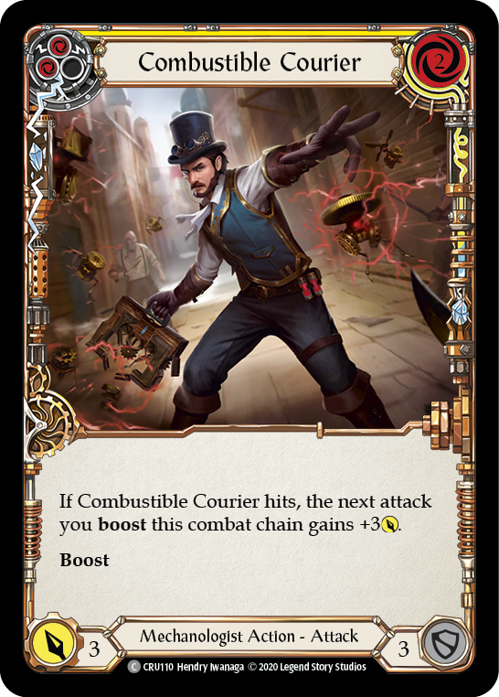 Combustible Courier (Yellow) [CRU110] (Crucible of War)  1st Edition Rainbow Foil | RetroPlay Games