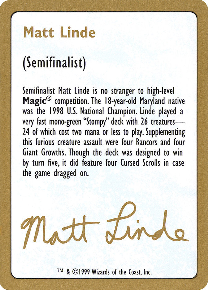 Matt Linde Bio [World Championship Decks 1999] | RetroPlay Games