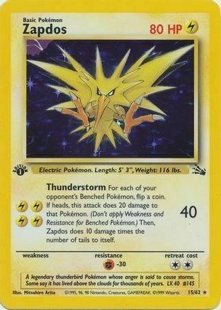 Zapdos (15/62) (Cosmos Holo) [Fossil 1st Edition] | RetroPlay Games