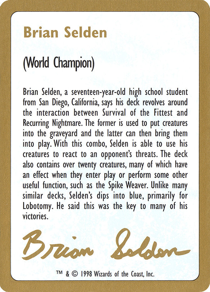 Brian Selden Bio [World Championship Decks 1998] | RetroPlay Games