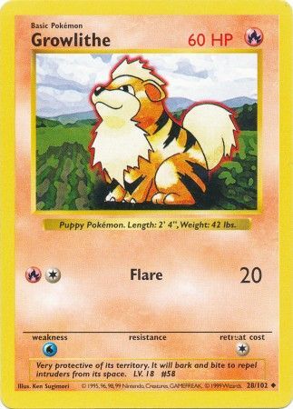 Growlithe (28/102) [Base Set Shadowless Unlimited] | RetroPlay Games