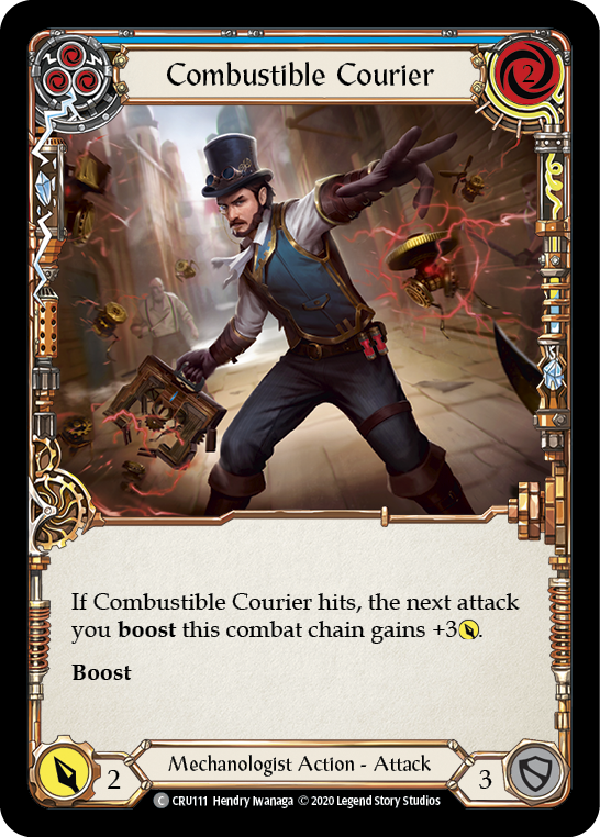 Combustible Courier (Blue) [CRU111] (Crucible of War)  1st Edition Rainbow Foil | RetroPlay Games