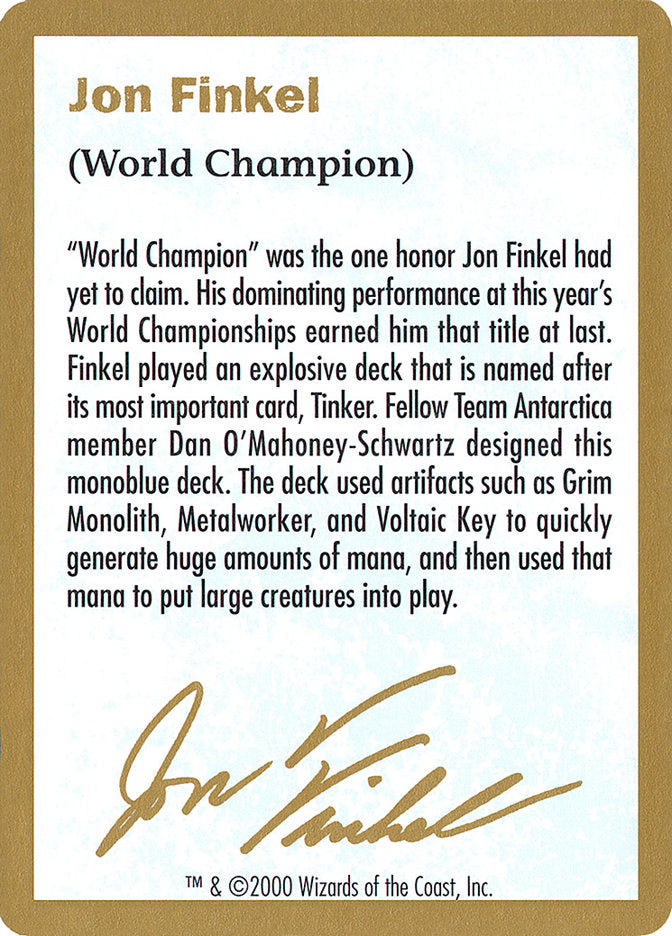 Jon Finkel Bio [World Championship Decks 2000] | RetroPlay Games